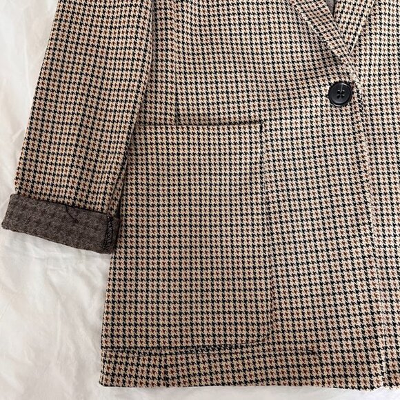 H&M Women’s Brown Plaid Blazer Button Pockets, Size 2, - Picture 2 of 13